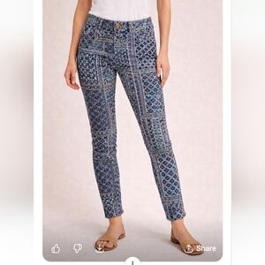 Pilcro and the Letterpress Blue Tile Print Corded Skinny Pants • Anthropologie •